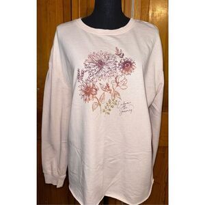 C & C California Floral Graphic Long Sleeve Light Pink Top Size Large